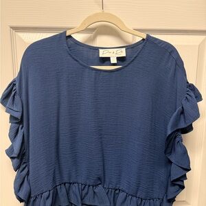 Pink Rose Navy Ruffled Blouse